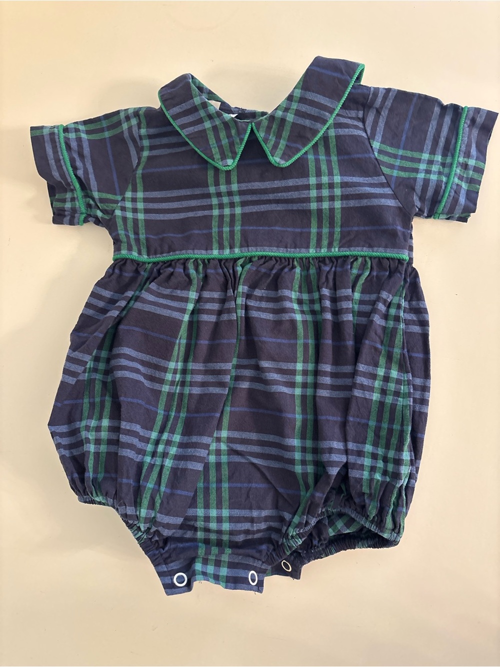 Smockingbird - Classic Navy & Green Plaid Baby One-Piece Romper